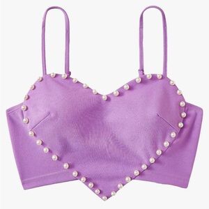 WDIRARA Women's Pearls Sleeveless Asymmetrical Hem
Heart Crop Cami Top Small New